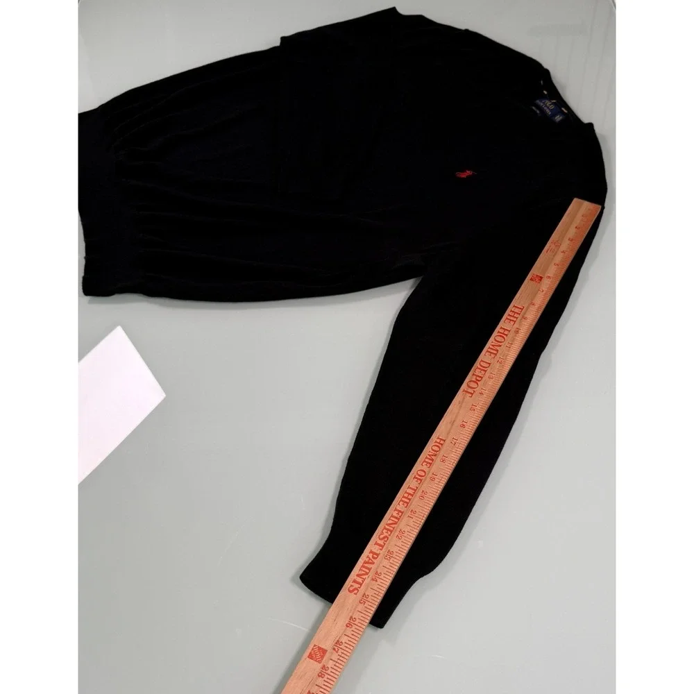 Polo Ralph Lauren Black 100% Pima Cotton Mens V-Neck Light Weight Sweater - XL
